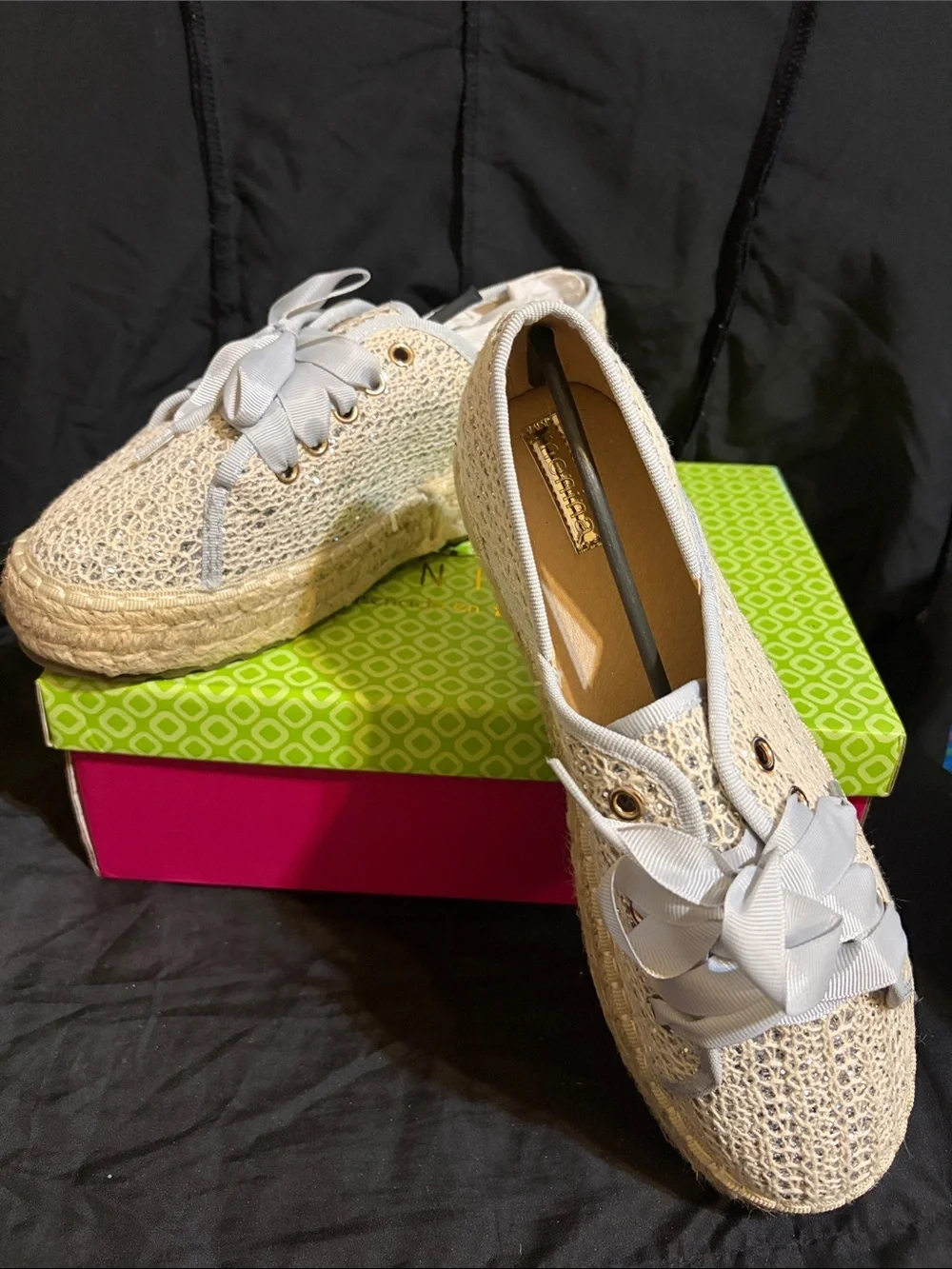Women’s Crochet Espadrille Sneakers in Cream with Ribbon Laces